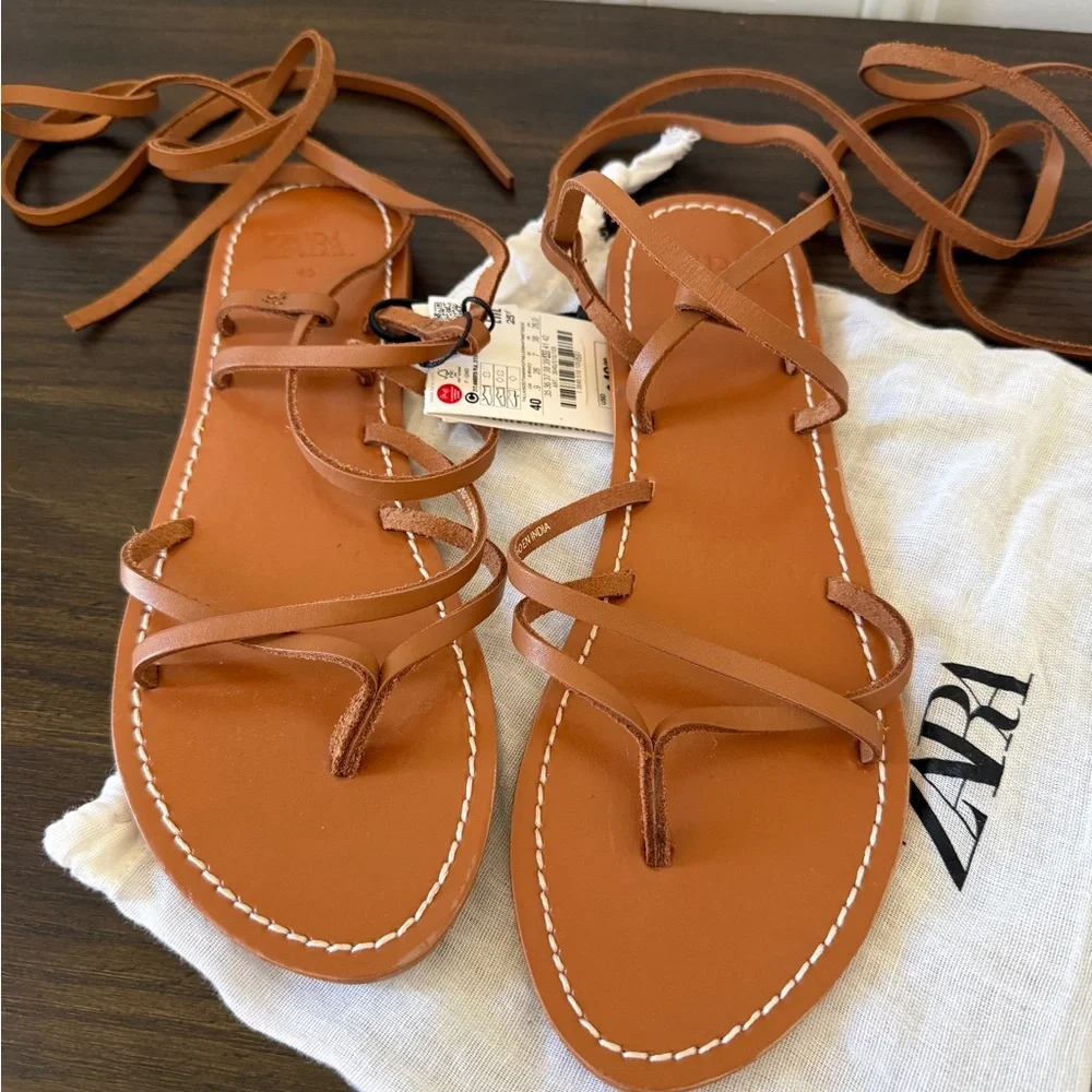 Zara Women's Brown Lace-Up Sandals - Picture 2 of 3